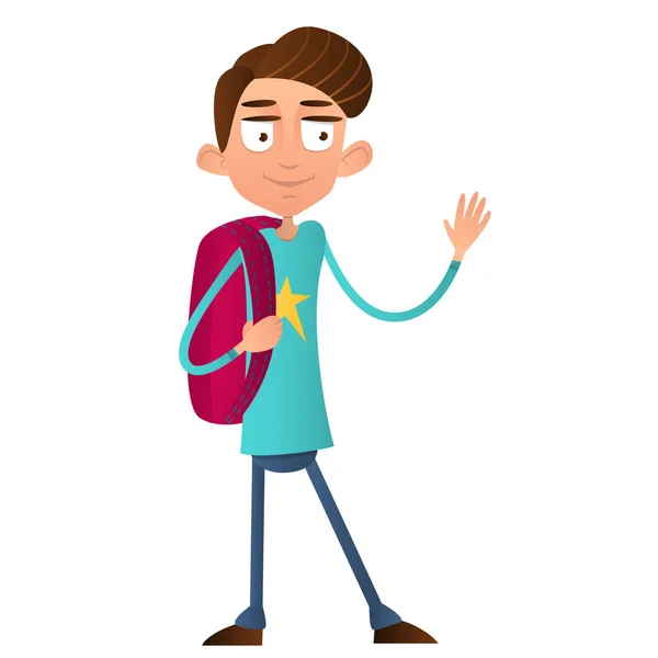 Young cute boy student with backpack — Stock Vector