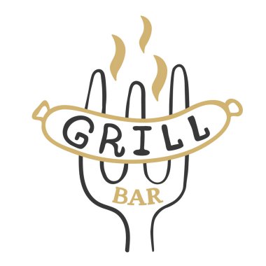 Logo bar ızgara. Vintage Barbekü Restoran logo tasarımı.