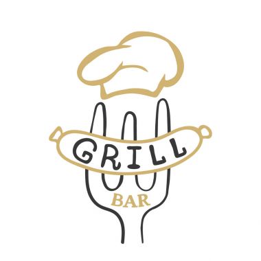 Logo bar ızgara. Vintage Barbekü Restoran logo tasarımı.