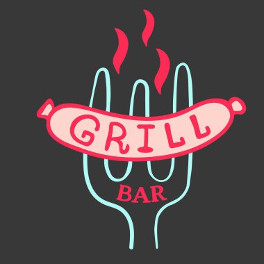 Logo bar ızgara. Vintage Barbekü Restoran logo tasarımı.