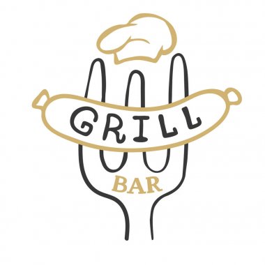 Logo bar ızgara. Vintage Barbekü Restoran logo tasarımı.