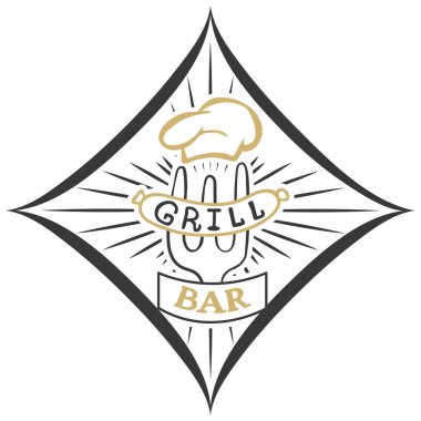 Logo bar ızgara. Vintage Barbekü Restoran logo tasarımı.