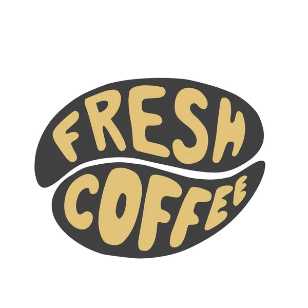 Φρέσκος Καφές Επιγραφή Στον Κόκκο Του Καφέ Χειρόγραφη — Διανυσματικό Αρχείο