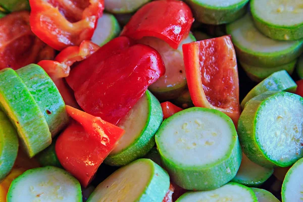 Sliced circles pickled vegetables for grilling.