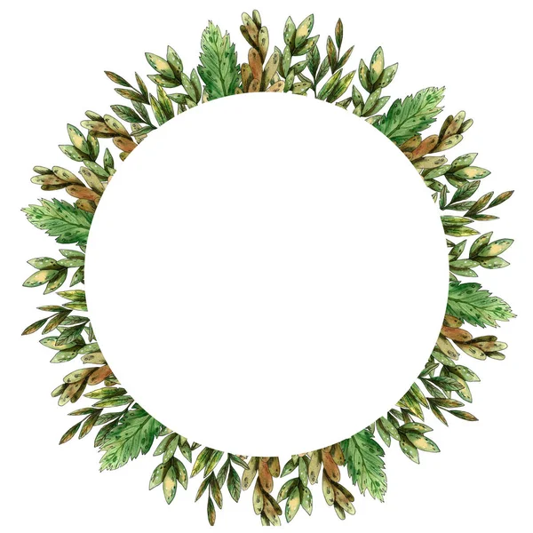 Watercolor green floral wreath. — Stock Photo, Image