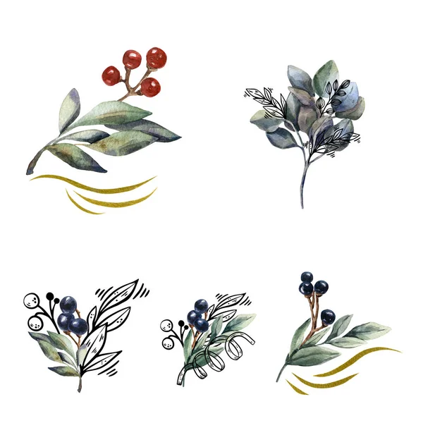 Aquarell handgezeichnete Sträuße. Blumen zur Veranschaulichung. — Stockfoto