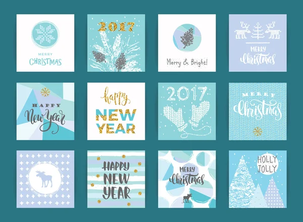 Set of artistic creative Merry Christmas and New Year cards. — Stock Vector