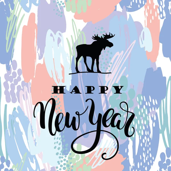 Happy New Year. Vector lettering calligraphy design on artistic — Stock Vector