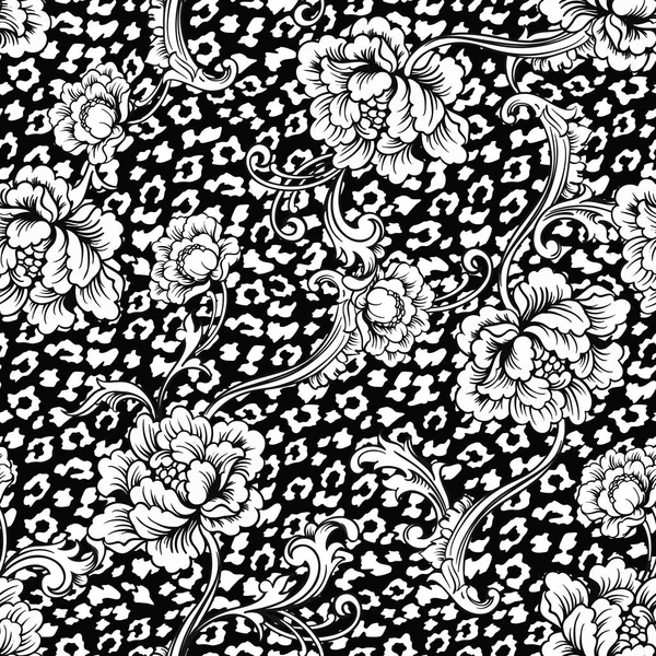 Eclectische stof naadloze patroon. Dieren achtergrond met barok ornament. — Stockvector