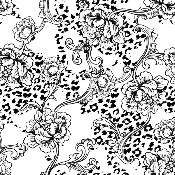 Tissu éclectique motif sans couture. Fond animal avec ornement baroque . — Image vectorielle