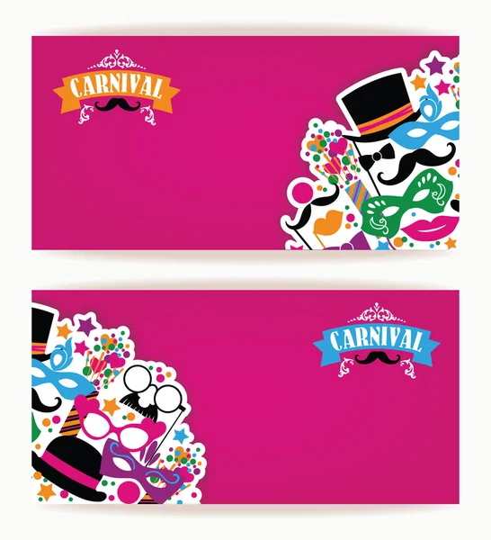 Viering feestelijke folder met carnaval pictogrammen en objecten. — Stockvector