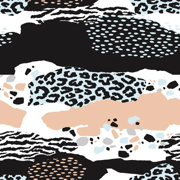 Abstraktes, nahtloses Muster mit Animal Print. trendige handgezeichnete Texturen. — Stockvektor