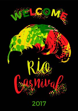 Rio Carnival. lettering design with hand draw feather. clipart