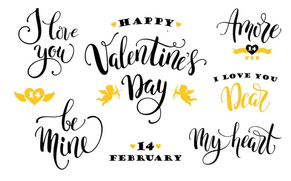 Feliz día de San Valentín. Conjunto de inscripciones dibujadas a mano . — Vector de stock