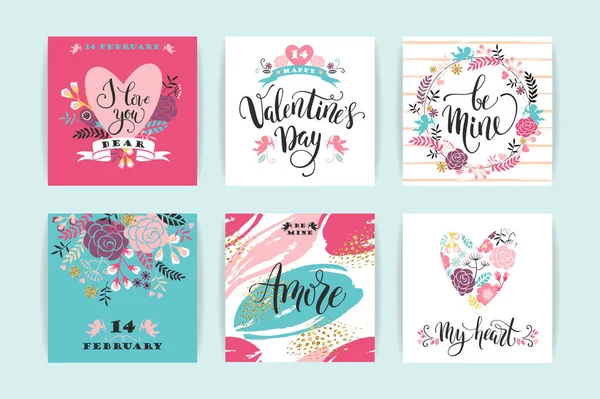 Conjunto de cartões de Dia Feliz dos Namorados . —  Vetores de Stock
