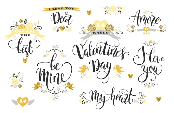 Happy Valentines Day. Set of hand drawn inscriptions. — Stock Vector