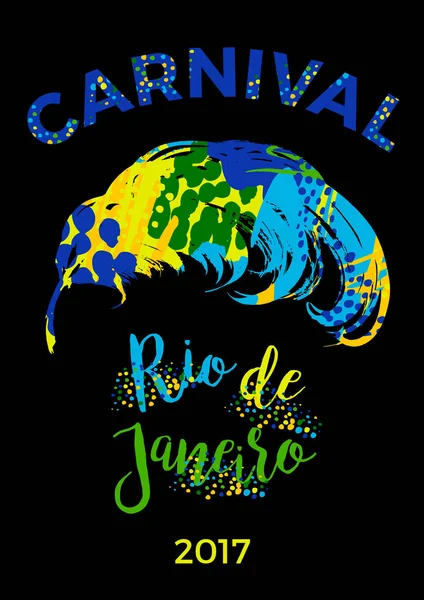 Carnaval in Rio. belettering design met hand loting veer. — Stockvector