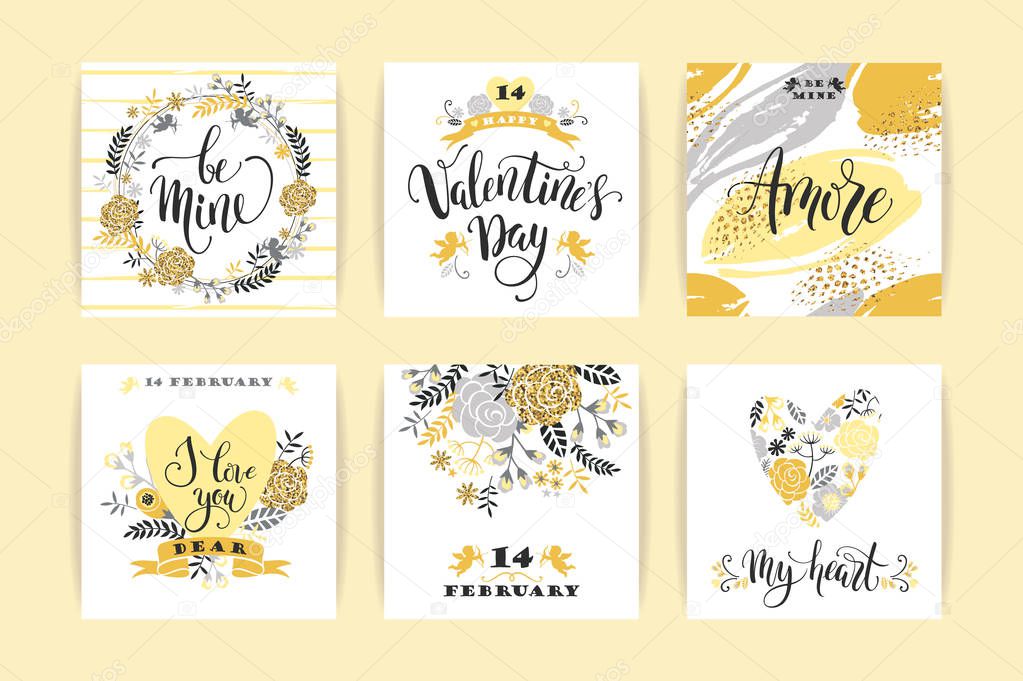 Set of Happy Valentines Day cards.