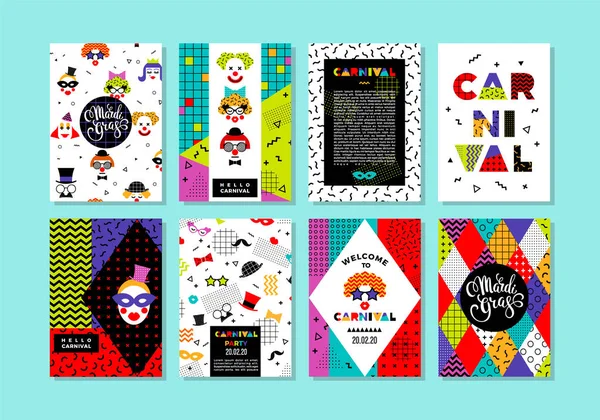 Plantillas de carnaval en estilo Memphis . — Vector de stock