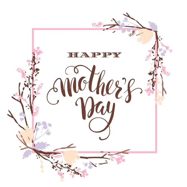 Szczęśliwy dzień matki napis kartkę z życzeniami z kwiatami. — Wektor stockowy