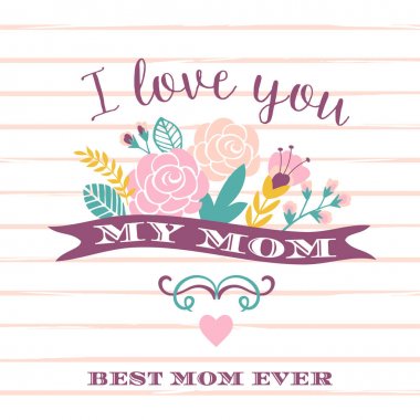 Mutlu anneler günü yazı tebrik kartı çiçekli.