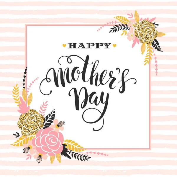 Щасливий день матері написи листівку з квітами. — стоковий вектор