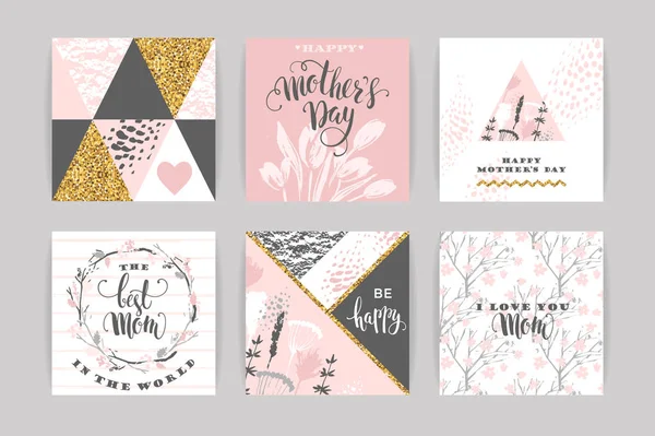 Conjunto de cartões de felicitações Feliz Dia das Mães com flores . —  Vetores de Stock