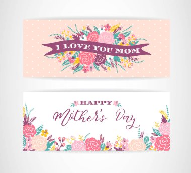 Mutlu anneler günü yazı tebrik afiş çiçekli.