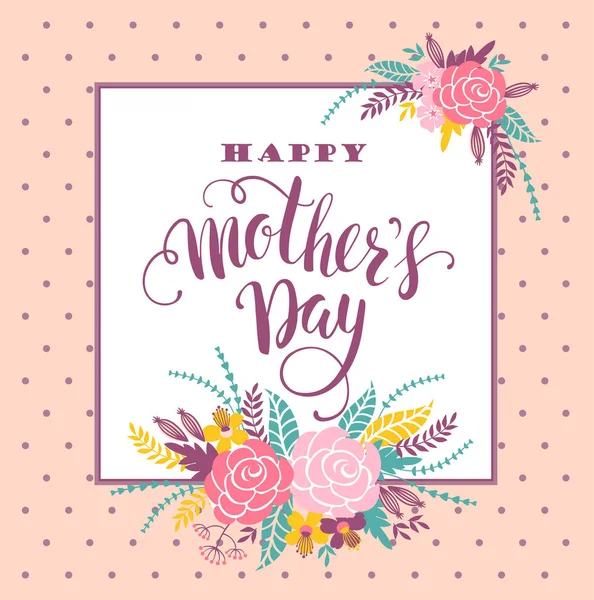 Щасливий день матері написи листівку з квітами. — стоковий вектор