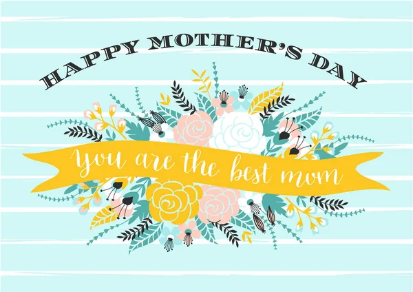 Tarjeta de felicitación con letras del Día de las Madres Feliz con Flores . — Archivo Imágenes Vectoriales