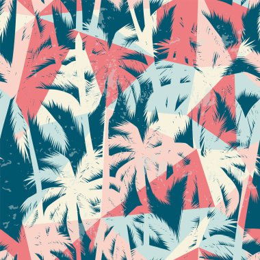 Palmiye ve geometrik öğelerle birlikte moda Dikişsiz egzotik desen.