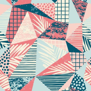 Palmiye ve geometrik öğelerle birlikte moda Dikişsiz egzotik desen.