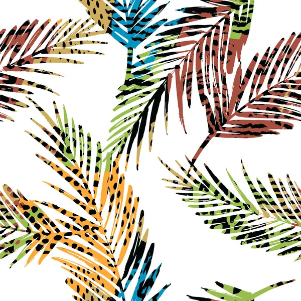 时尚无缝外来模式与棕榈和动物普林斯 — 图库矢量图片