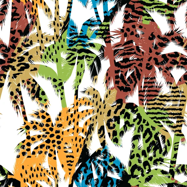 Trendy nahtlose exotische Muster mit Handflächen und Animal Prins — Stockvektor