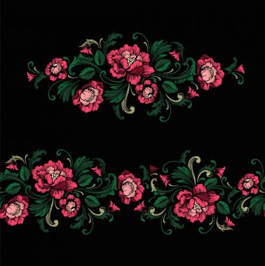 Nakış tasarım Barok tarzı. Sorunsuz kenarlık ve bağımsız kompozisyon. Vektör