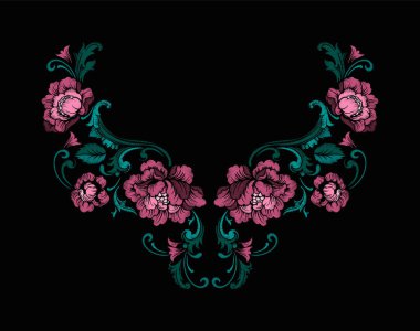 Çiçek boyun nakış tasarım Barok tarzı.