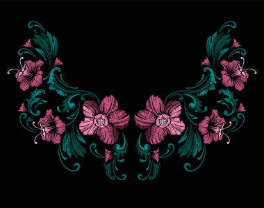 Çiçek boyun nakış tasarım Barok tarzı.