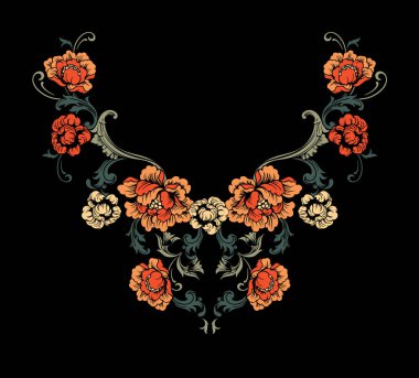 Çiçek boyun nakış tasarım Barok tarzı.