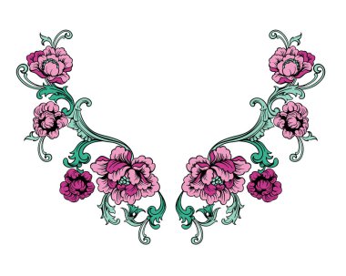 Çiçek boyun nakış tasarım Barok tarzı.