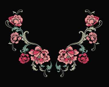 Çiçek boyun nakış tasarım Barok tarzı.