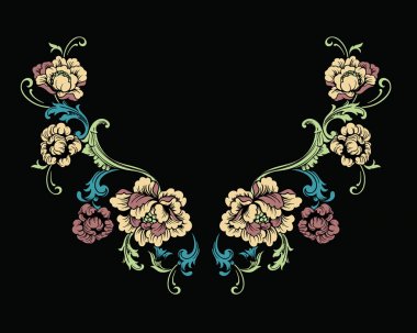 Çiçek boyun nakış tasarım Barok tarzı.