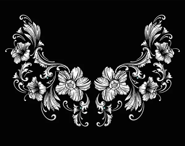 Diseño de bordado de cuello floral en estilo barroco . — Vector de stock