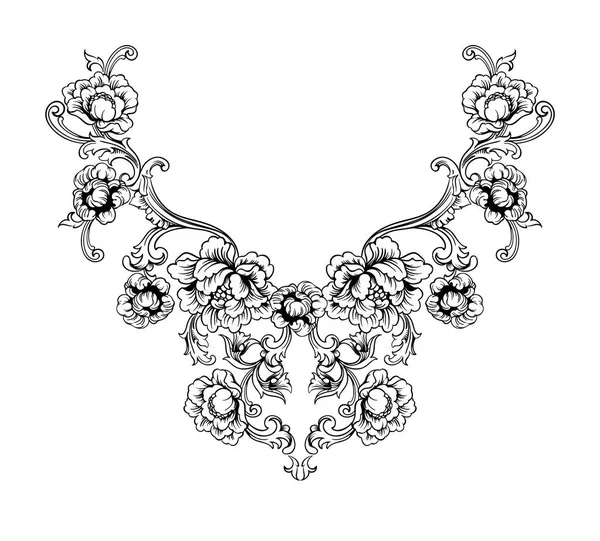 Virágos nyak hímzett minta barokk stílusban. — Stock Vector