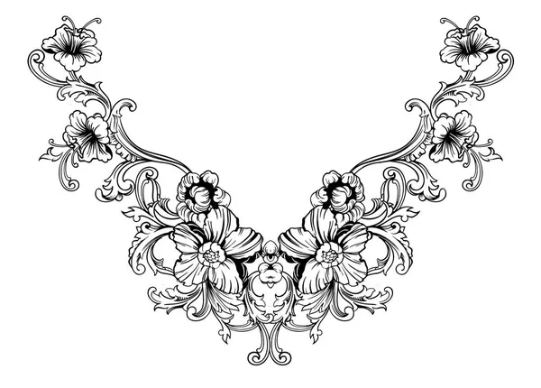 Diseño de bordado de cuello floral en estilo barroco . — Vector de stock