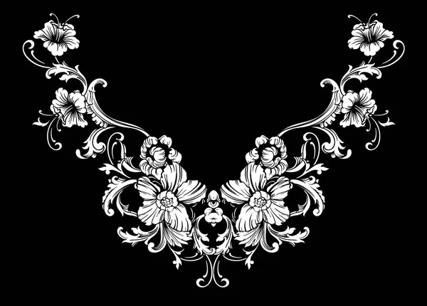 Floral neck embroidery design in Baroque Style. — Stock Vector