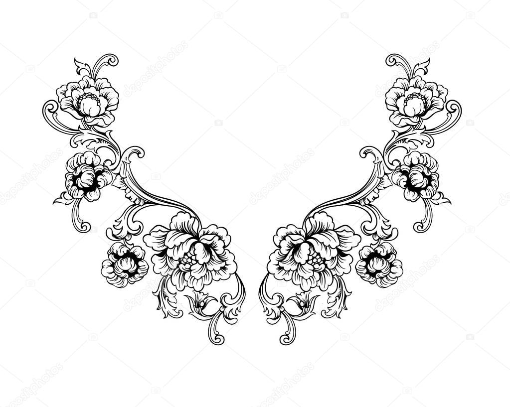 Floral neck embroidery design in Baroque Style.