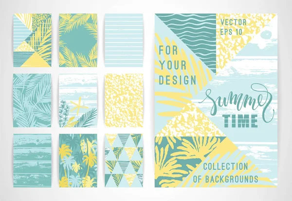 Reihe von sommerlichen Hintergrundvorlagen. Gestaltungselemente für Poster, Broschüren, Karten, Cover, Flyer, Web und andere Anwender. — Stockvektor