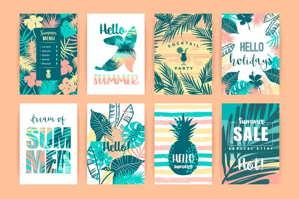 Conjunto de diseños tropicales de verano. Plantillas vectoriales . — Vector de stock
