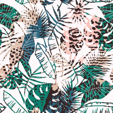 Tropikal bitkilerle kusursuz egzotik desen.