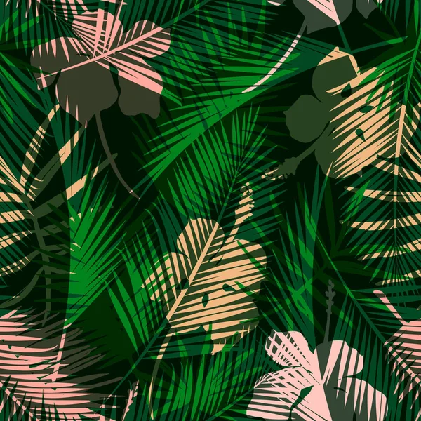 Zökkenőmentes egzotikus minta trópusi növényekkel. — Stock Vector